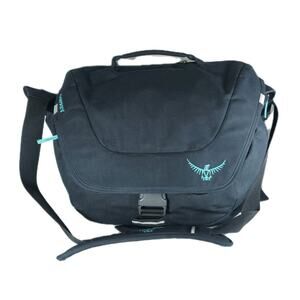 OSPREY Flapjill Medium Black Turqoise Laptop Crossbody Shoulder Messenger Bag